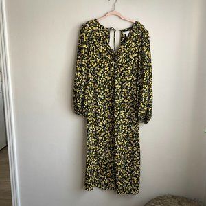 Topshop / Black and Yellow Long Sleeve Midi Dress